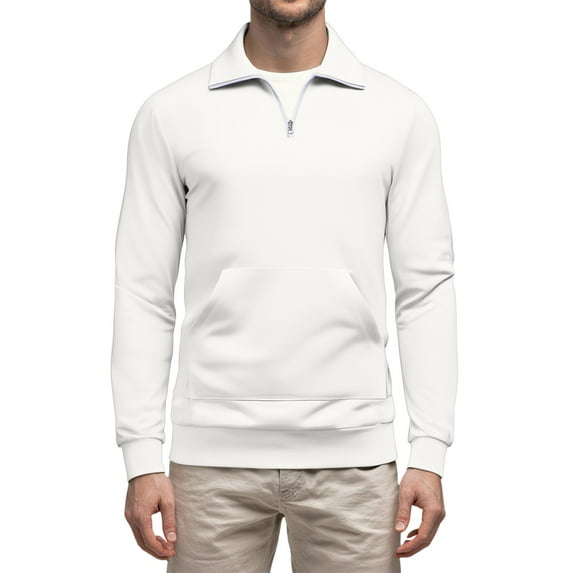 Havenx Men's Quarter Zip Up Sweaters Long Sleeve Mock Neck Pullover Sweaters Knitted Collared Golf Shirts with Pocket Stretchy Ribbed Solid Color Slim Fit Casual Lightweight Pullover Top,White S
