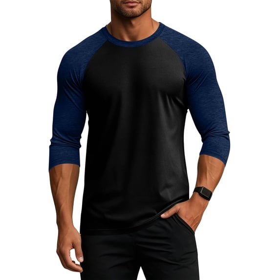 Havenx Men's Raglan Baseball Tee Shirt 3/4 Long Sleeve Crewneck Shirt Color Block Moisture Wicking T-Shirt Athletic Gym Workout Lightweight Vintage Tops,Navy M