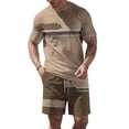 thumbnail image 1 of Havenx Men's Sets 2 Piece Outfits Short Sleeve Crew Neck T-Shirts Drawstring Elastic Waist Shorts Outfits with Pockets Color Block Set Summer Vacation Breathable Athletic Activewear,Coffee 4XL, 1 of 6