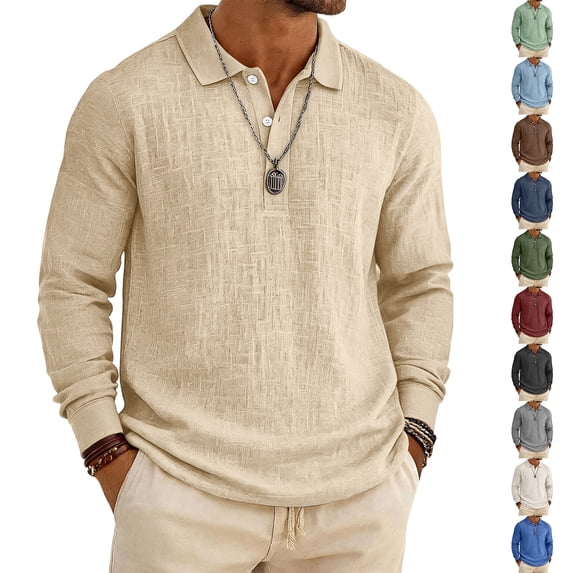 Havenx Men's Slub Cotton Linen Polo Shirts Long Sleeve Button Down Polo Collared Polos Refreshing Silky Soft Lightweight Summer Clothes,Royal Blue 2XL