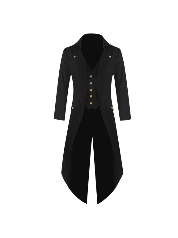 Men's Steampunk Jacket Halloween Medieval Coats Renaissance Victorian Jacket Tailcoat Vintage Gothic Steampunk Costumes,Black M