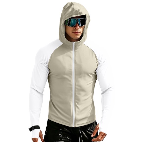 Havenx Men's Upf 50+ Sun Protection Fishing Jacket Raglan Long Sleeve Full Zip Jackets Thumbhole Hooded Rash Guard Jackets Fishing Casual Summer Lightweight Hiking Blouse,Complexion 4XL