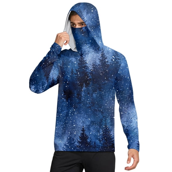 Havenx Men's Upf 50+ Sun Protection Shirt Plant Print Long Sleeve Hoodies with Mask Rapid Dry Rash Guard Casual Summer Lightweight Athletic Workout Clothing,Dark Purple 3XL