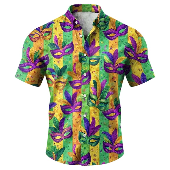 Havenx Men's Valentines Day Dress Shir Button Up Love Heart Print Outfit Short Sleeve Lapel Top Holiday Party Loose-Fit Valentines Day Dress Shirts,Green 4XL