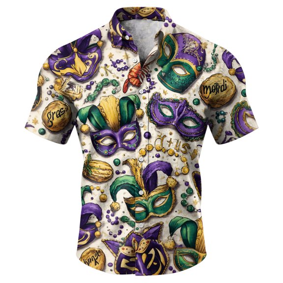 Havenx Men's Valentines Day Shirt Button Down Love Heart Print Shirts Short Sleeve Lapel Tops Stylish Casual Lightweight Valentines Day Clothing,Khaki XL