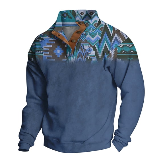 Havenx Men's Western Aztec Sweatshirt Long Sleeve 1/4 Button Up Sweatshirt Stand Collar Jacket Shirt Casual Vintage Ethnic Western Aztec Fall Tops