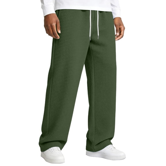 Havenx Men's Wide Leg Sweatpants Drawstring Elastic Waist Sweatpants with Pockets Wide Leg Bottoms Textured Loose Fit Lightweight Breathable Hiking Pant,Deep Green M