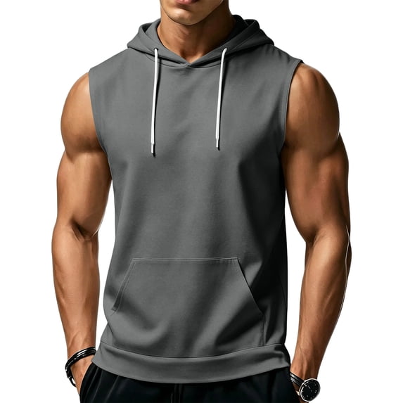 Havenx Men's Workout Hooded Tank Tops Sleeveless Drawstring Hoodie with Pockets Solid Color T-Shirts Sports Training Bodybuilding Athletic Muscle Gym Streetwear,Gray S