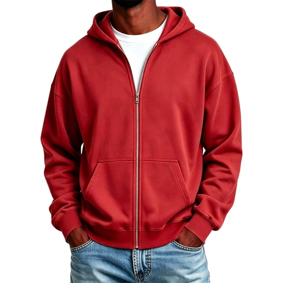 Havenx Men's Zip-Up Hoodie Long Sleeve Jacket with Pockets Solid Color Hooded Sweat Shirts Fall Winter Workout Gym Hiking Outdoor Pullover,Red 3XL