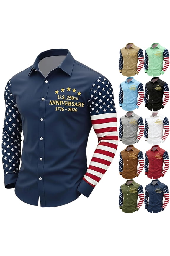 Mens 250th Anniversary Usa Shirt American Flag Print Button Down Shirts Long Sleeve Collared Polo Tshirt 250 Years Of Freedom 4th Of July Clothing,Black 4XL