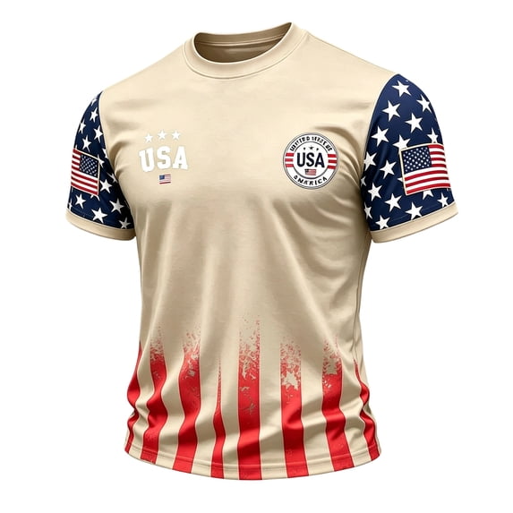 Havenx Mens American Patriotic T Shirts Short Sleeve Crewneck Shirt American Flag Design T-Shirts 1776–2026 Patriotic Independence Day Tees,Beige 3XL