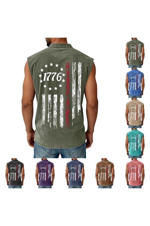 Mens American Patriotic Vest Sleeveless American Flag Design Tank Henley Button Down Distressed Washed T-Shirt with Pockets 250 Year American Anniversary Freedom Polo Shirt,Royal Blue 3XL