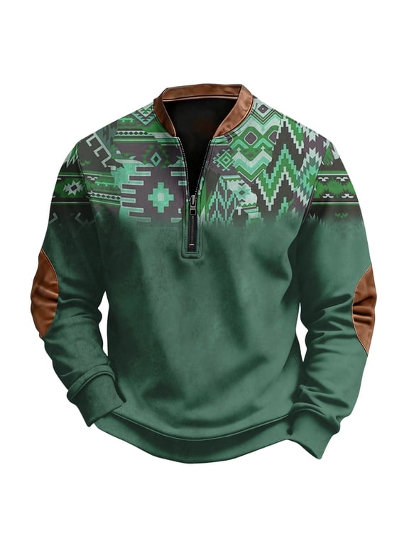 Mens Aztec Cowboy Sweatshirt Long Sleeve Quarter Zip Sweatshirt Mock Neck Jacket Shirt Western Aztec Retro Vintage Ethnic Casual Clothes