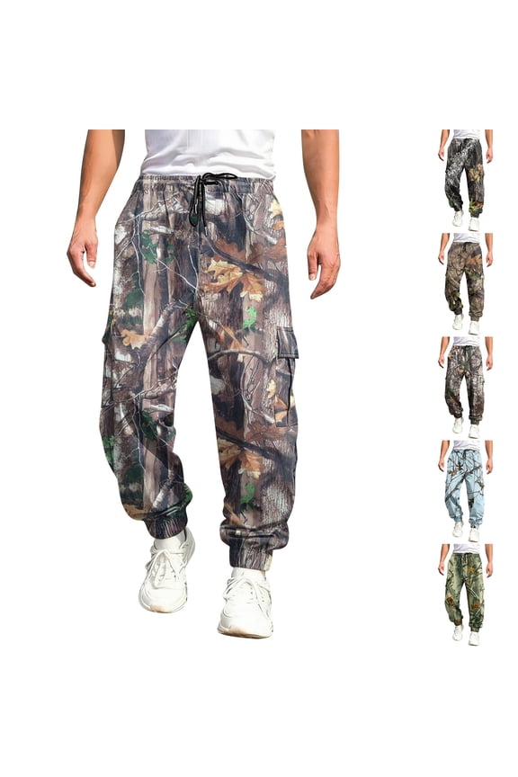 Mens Baggy Camo Cargo Pants Maple Leaf Print Drawstring Waist Tapered Cargo Sweatpants with Flap Pockets Straight Wide Leg Bottoms Hunting Casual Fashion Loose Fit Y2k Clothing,White 2XL