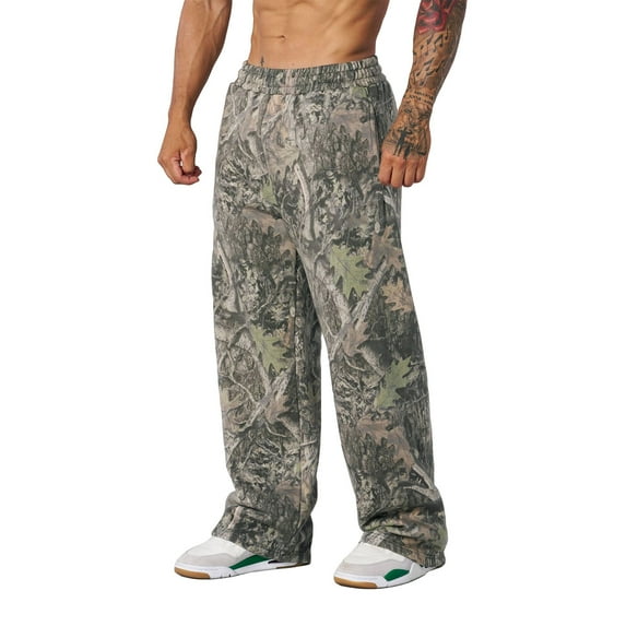 Havenx Mens Baggy Camo Graphic Print Sweatpants Wide Leg Camo Sweatpants Elastic Waist Graphic Streetwear with Pockets Loose Fit Y2k Workout Athletic Soft Outfits,Deep Green 2XL