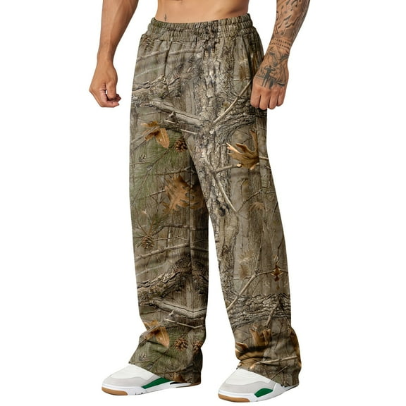 Havenx Mens Baggy Camo Graphic Print Sweatpants Wide Leg Camouflage Sweats Elastic Waist Graphic Print Bottoms with Pockets Workout Athletic Joggers Soft Lounge Clothing,Dark Green 2XL