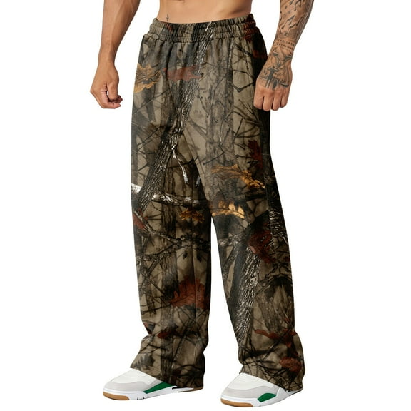 Havenx Mens Baggy Sweatpants Camouflage Graphic Sweatpants Wide Leg Elastic Waist Bottoms with Pockets Loose Fit Y2k Workout Athletic Soft Camo Clothes,Camouflage S