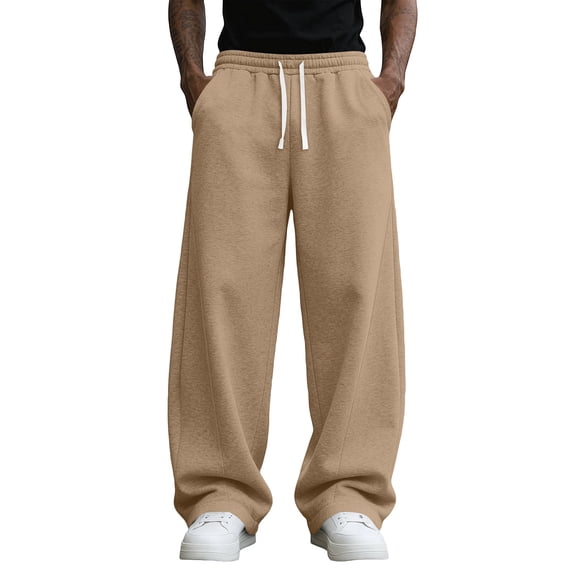 Havenx Mens Baggy Sweatpants Curved Wide Leg Drawstring Elastic Waist Joggers with Pockets Open Bottom Sweat Pants Loose Fit Lounge Casual Lightweight Streetwear,Camel L
