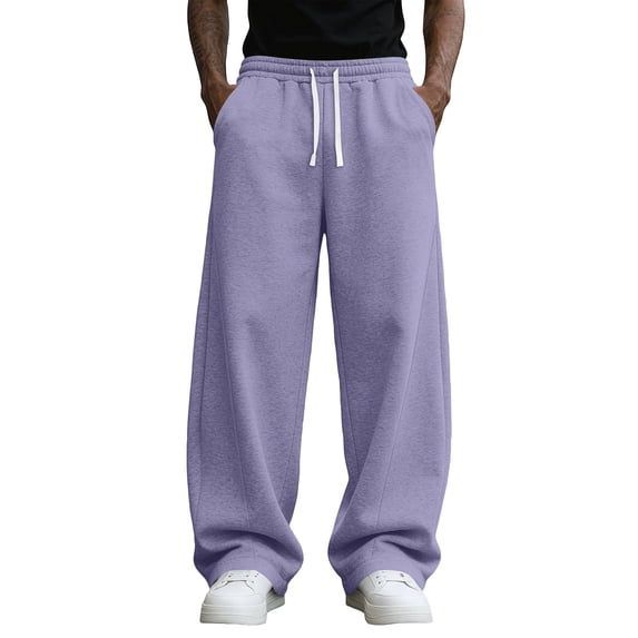 Havenx Mens Baggy Sweatpants Curved Wide Leg Drawstring Elastic Waist Pant with Pockets Open Bottom Sweat Pants Lounge Loose Workout Athletic Casual Clothes,Light Purple 3XL
