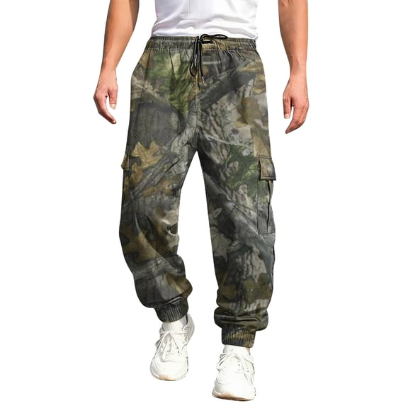 Havenx Mens Camo Cargo Pants Maple Leaf Print Drawstring Waist Tapered Cargo Joggers with Pockets Wide Leg Bottoms Casual Fashion Y2k Loose Fit Workout Clothes,Dark Green 2XL