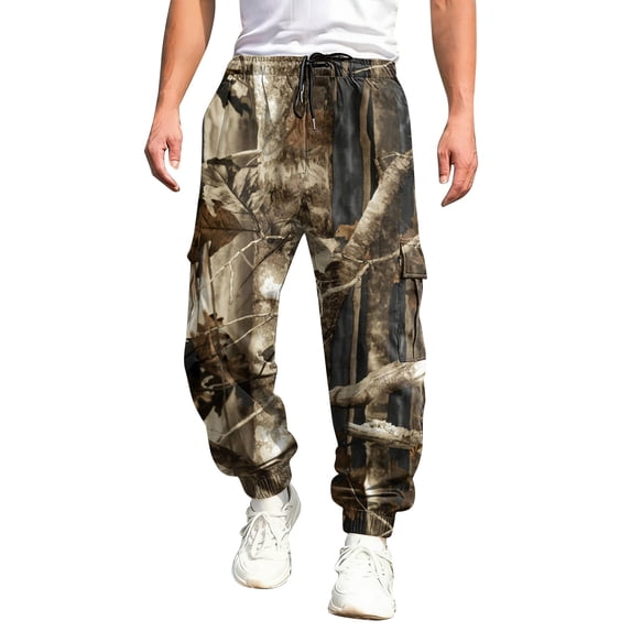 Havenx Mens Camo Cargo Sweatpant Maple Leaf Print Elastic Waist Tapered Cargo Jogger Sweatpants with Flap Pockets Wide Leg Joggers Workout Casual Fashion Loose Fit Gym Streetwear,Camouflage 2XL