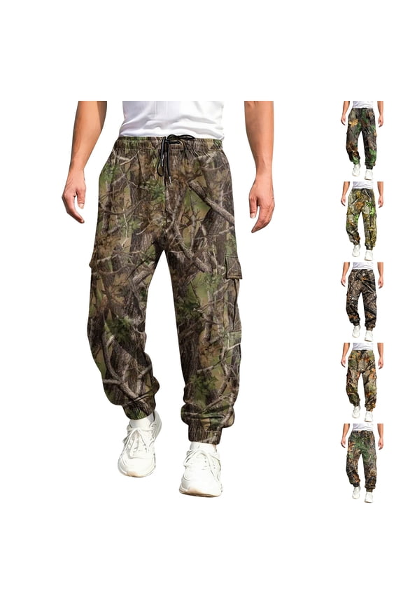 Mens Camo Cargo Sweatpant Maple Leaf Print Elastic Waist Tapered Cargo Sweatpants with Flap Pockets Wide Leg Trousers Hunting Casual Fashion Loose Fit Y2k Outfits,Camouflage L