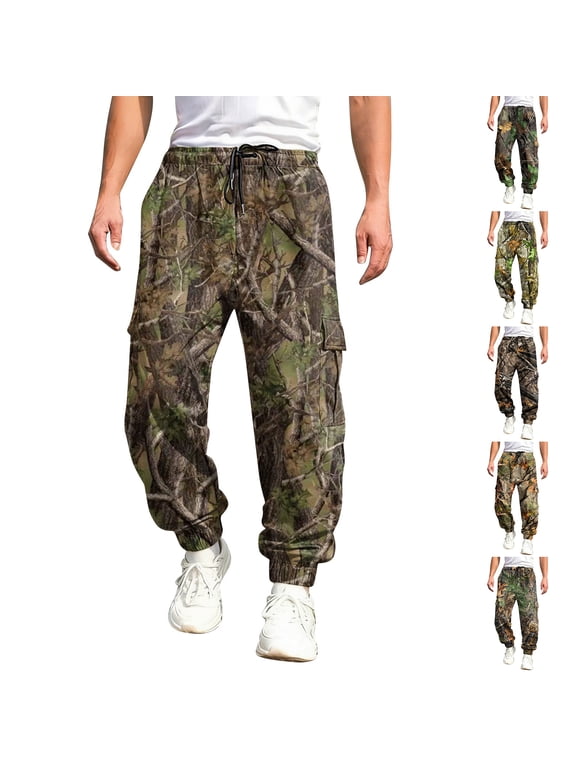 Mens Camo Cargo Sweatpant Maple Leaf Print Elastic Waist Tapered Cargo Sweatpants with Flap Pockets Wide Leg Trousers Hunting Casual Fashion Loose Fit Y2k Outfits,Camouflage L