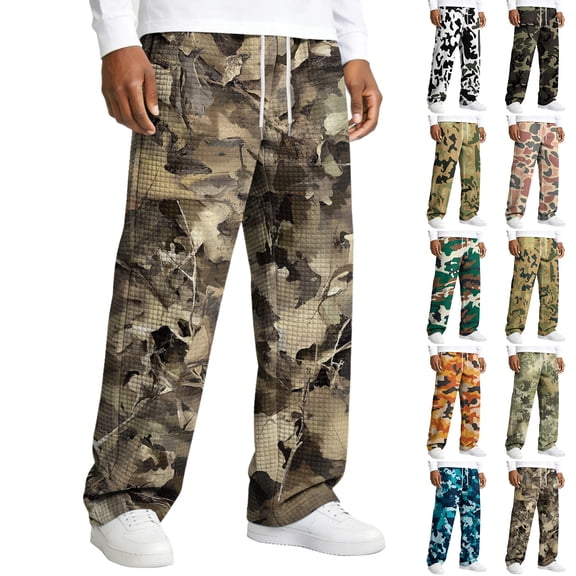 Havenx Mens Camo Sweatpants Wide Leg Elastic Waist Joggers Camoflage Drawstring Bottoms with Pockets Comfy Lightweight Outdoor Hiking Jogging Streetwear Pants,Earthy Yellow XL