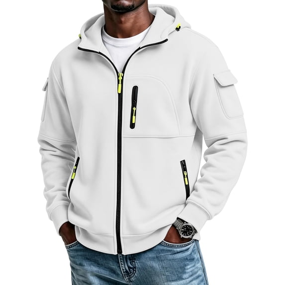 Havenx Mens Cargo Hoodies Zip Up Long Sleeve Hooded Hoodies with Pockets Jackets Athletic Fall Winter Baggy Workout Wear