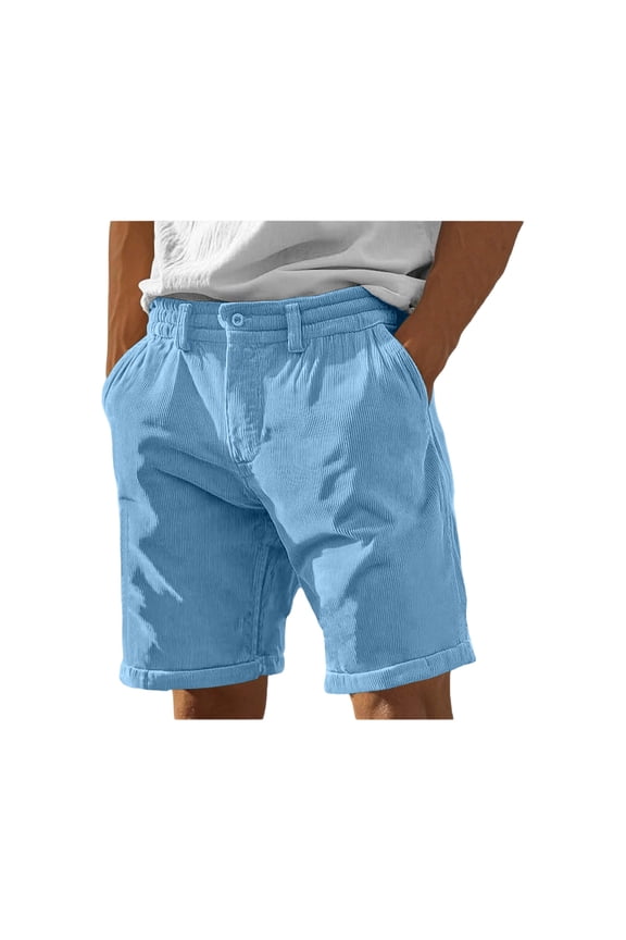 Mens Casual Corduroy Shorts Elastic Waist Short with Pockets Corduroy Pant Solid Color Loose Beach Athletic Stylish Casual Clothes,Sky Blue 2XL