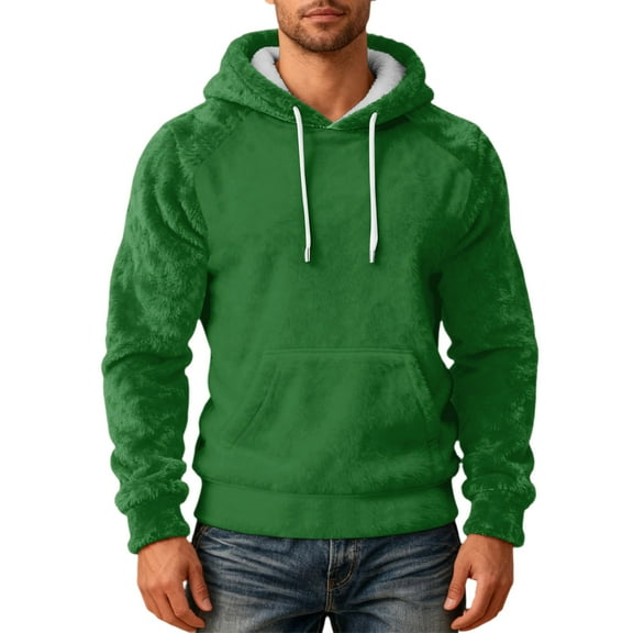 Havenx Mens Christmas Sweatshirt Fuzzy Flannel Long Sleeve Santa Top Big and Tall Fleece Hoodies 2025 Solid Color Ugly Pullover Tops,Dark Green M