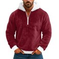 thumbnail image 1 of Havenx Mens Christmas Sweatshirt Long Sleeve 1/4 Zipper Fuzzy Flannel Hoodies Big and Tall Soild Color Santa Hoodies Fleece Zipper Xmas Pullover Tops,Wine M, 1 of 4