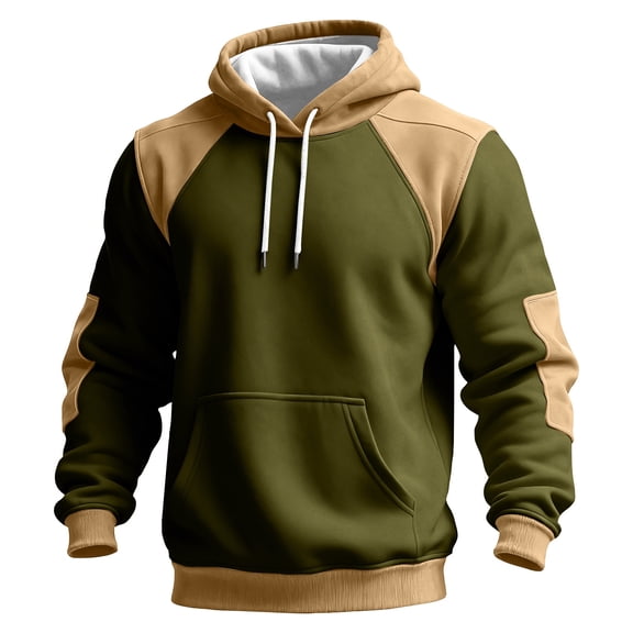 Havenx Mens Contrast Color Pullover Long Sleeve Patchwork Hoodies Color Block Hooded Sweater Fleece Casual Sports Soft Vintage Thermal Dress with Kanga Pockets,Green M