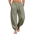 thumbnail image 1 of Havenx Mens Cotton Linen Pants Elastic Waist Drawstring Lantern Pants with Pockets Straight Leg Trouser Loose Fit Summer Beach Vacation Daily Jogger Pants,Camouflage Green S, 1 of 5