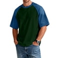 thumbnail image 1 of Havenx Mens Denim Shirt Raglan Sleeves Patchwork Shirt Short Sleeve Round Neck Tee Contrast Colors Lightweight Casual Comfy Gym Fashion Clothing,Dark Green 3XL, 1 of 5