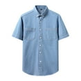 thumbnail image 1 of Havenx Short Sleeve Denim Shirt for Men Button Down Two Pocket Polo Shirts 2025 Collared Big & Tall Shirts Western Work Shirts,Light Blue XL, 1 of 4
