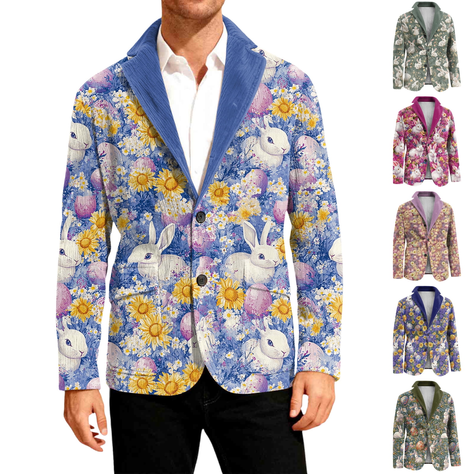 Havenx Mens Easter Blazer Corduroy Bunny Print Jackets with Side Pocket ...