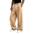thumbnail image 1 of Havenx Mens Fleece Baggy Sweatpants Straight Wide Leg Drawstring Pants with Pockets Elastic Waist Open Bottom Sweatpant Lightweight Gym Lounge Soft Fall Winter Pant,Camel L, 1 of 5