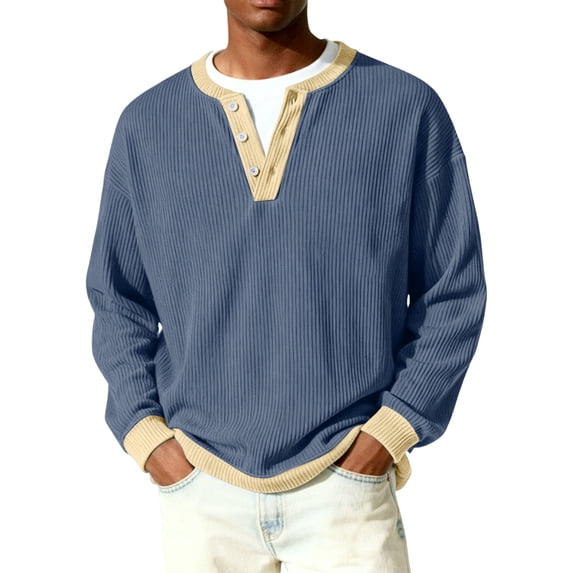 Havenx Mens Henley Knit Sweater Long Sleeve Quarter Button Pullover Sweater Knit Crewneck Tops Lightweight Stylish Relaxed Fit Fashion Clothing,Navy XL