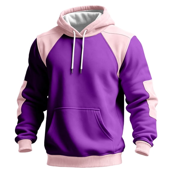 Havenx Mens Hoodies Long Sleeve Hooded Sweatshirt Patchwork Color Block Sweater with Pocket Casual Thermal Western Vintage Work Blend Fleece Outwear,Purple L