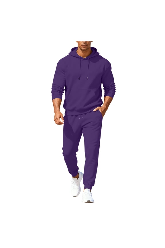 Mens Jogging Suits 2 Piece Set Long Sleeve Fleece Hoodies Sweatsuit Sets Solid Color Soft Comfortable Casaul Sport 2025 Hoodie Outfit Set with Pocket Hooded Suits,Purple XL