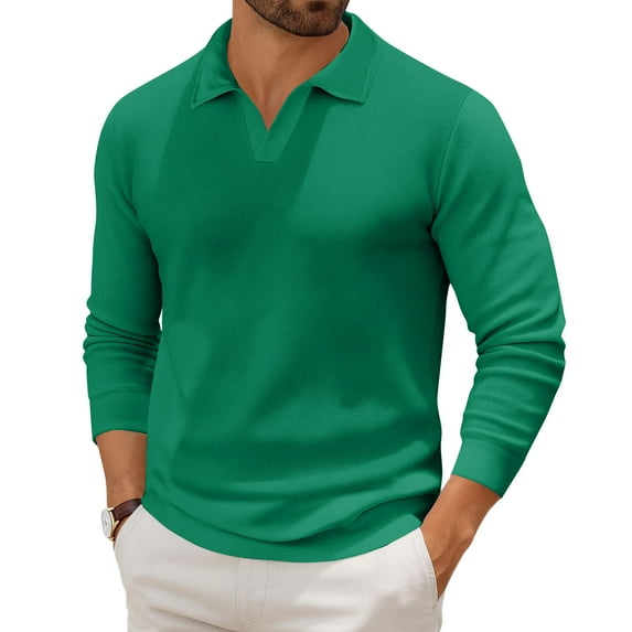 Havenx Mens Knit Polo Shirts Henley V Neck Long Sleeve Classic Knitted Polo Sweater 2025 Trendy Lightweight Pullover Fall Sweaters,Turquoise 2XL