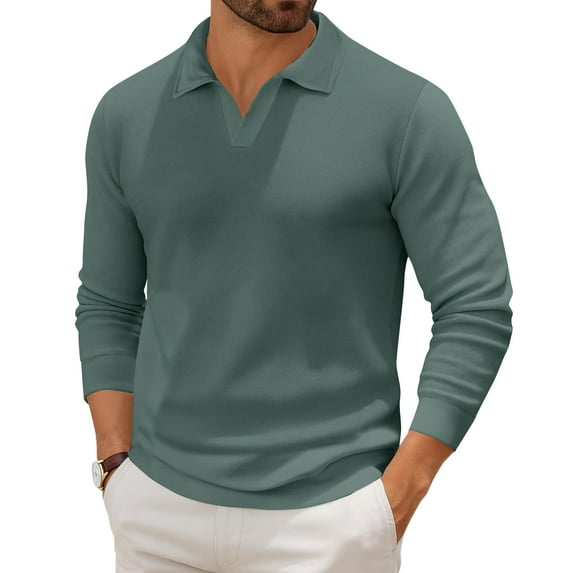 Havenx Mens Knit Polo Shirts Long Sleeve V Neck Stretch Knitted Polo Sweater 2025 Casual Pullover Fashion Golf Sweaters,Green XL