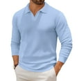 thumbnail image 1 of Havenx Mens Knit Polo Shirts V Neck Classic Knitted Polo Sweater Long Sleeve Golf Shirts 2025 Trendy Lightweight Pullover Fall Sweaters,Sky Blue 2XL, 1 of 8