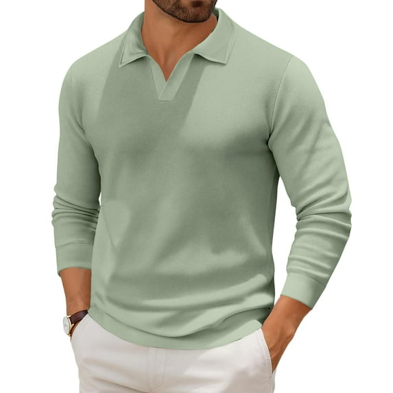 Havenx Mens Knit Polo Sweater 2025 Trendy Henley V Neck Stretch Knitted Polo Shirts Long Sleeve Casual Collared Sweater,Mint Green 2XL