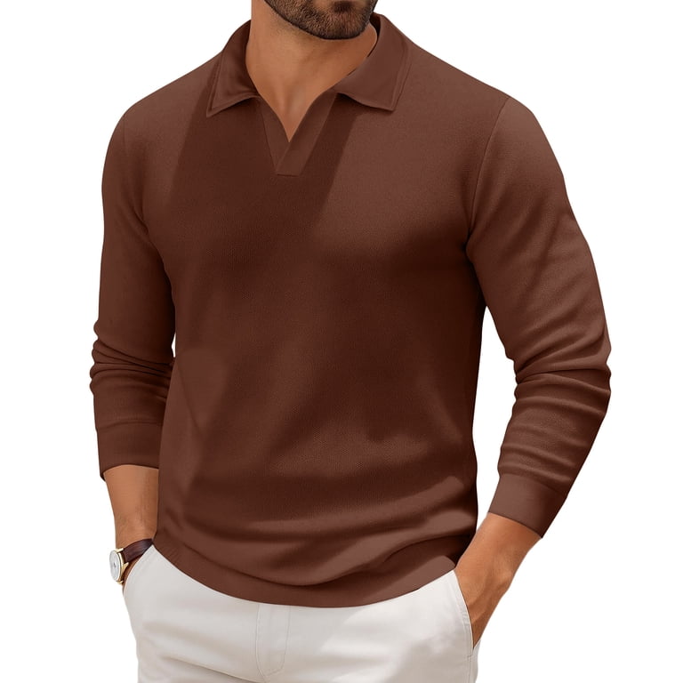 Havenx Mens Knit Polo Sweater Henley V Neck Ribbed Knitted Polo