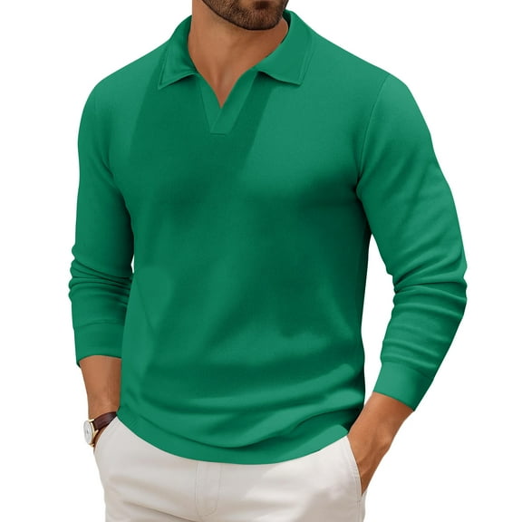 Havenx Mens Knit Polo Sweater V Neck Slim Fit Knitted Polo Shirts 2025 Trendy Casual Long Sleeve Collared Sweater,Turquoise M