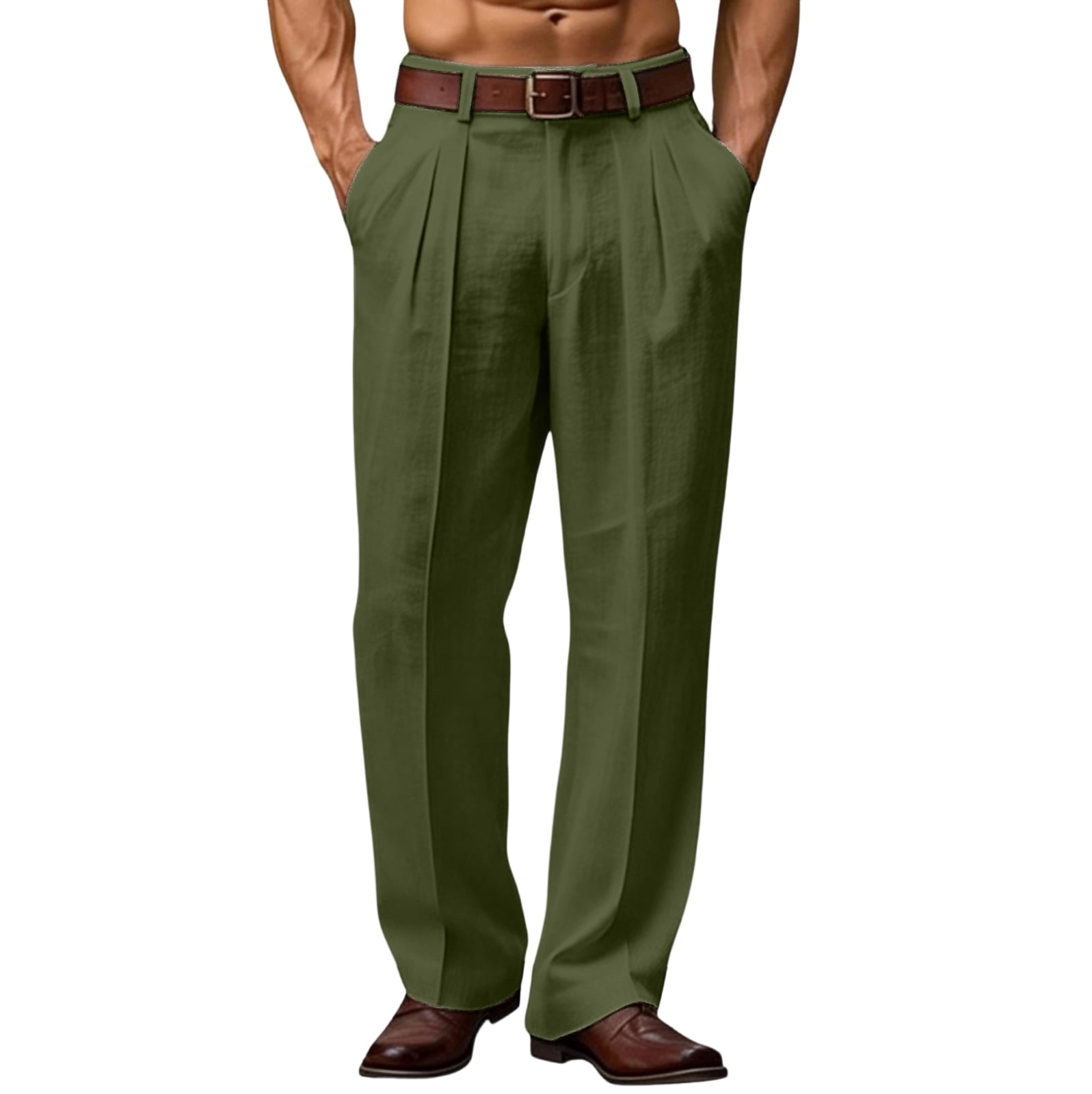 Havenx Mens Linen Dress Pants Pleated Wide Leg Dress Pant Linen Baggy ...