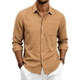 thumbnail image 1 of Havenx Mens Linen Shirts Long Sleeve Button Down Dress Shirts with Pocket Collared Shirts Work Office Regular Fit Casual Business Top,Earthy Yellow 2XL, 1 of 5