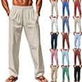 thumbnail image 1 of Havenx Mens Lounge Linen Pants Drawstring Elastic Waist Trousers with Pockets Pleated Trouser Straight Leg Lightweight Casual Breathable Summer Dress,Royal Blue 3XL, 1 of 5